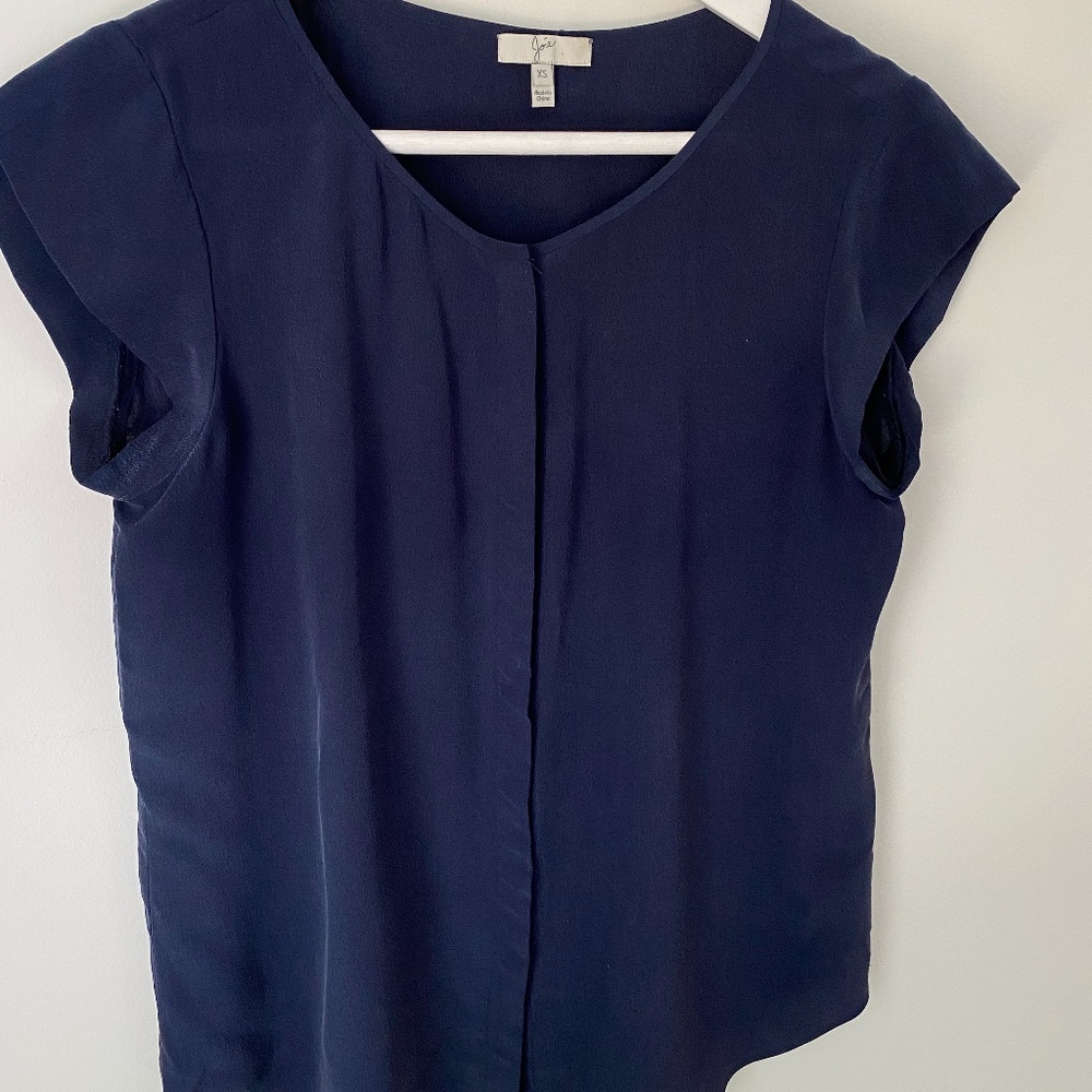 Joie Iva Cap-Sleeve Silk Blouse, Navy